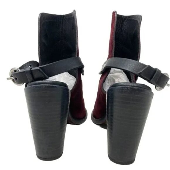 Rag & Bone Wyatt Bordeaux Suede Open Toe Slingback Ankle Bootie - Size 8 EU 38.5 - Picture 4 of 6
